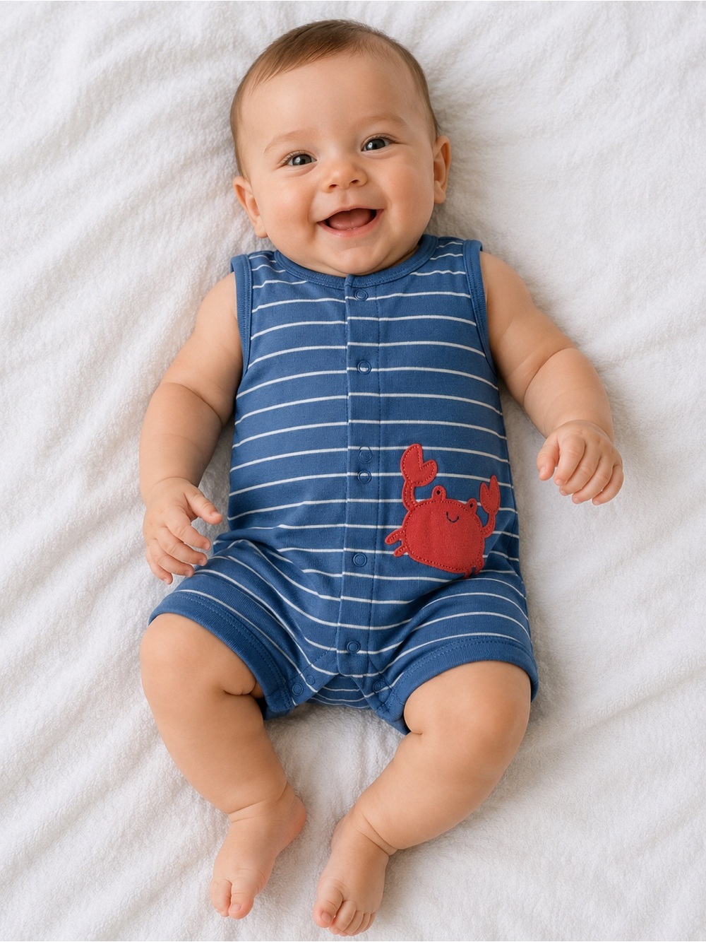 Carter's Blue Striped Crab Sleeveless One-Piece 3-6 Months